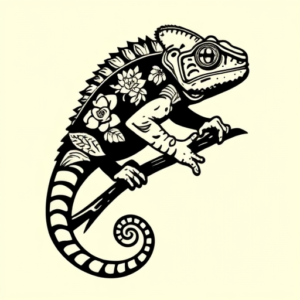 Blackwork Chameleon Tattoo