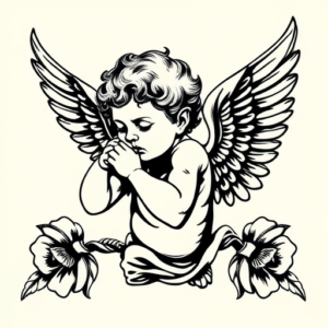 Blackwork Cherub Tattoo