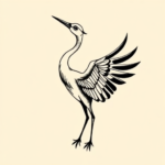 Blackwork Crane Tattoo