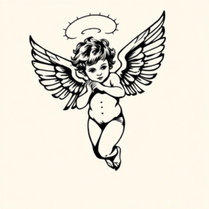 Blackwork Cupid Tattoo