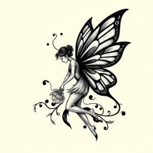 Blackwork Fairy Tattoo