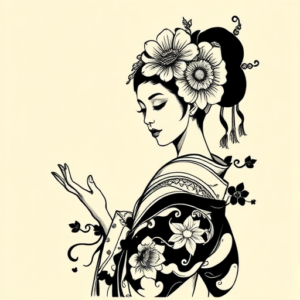 Blackwork Geisha Tattoo