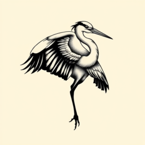 Blackwork Heron Tattoo