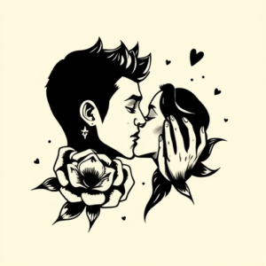 Blackwork Kiss Tattoo