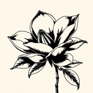 Blackwork Magnolia Tattoo