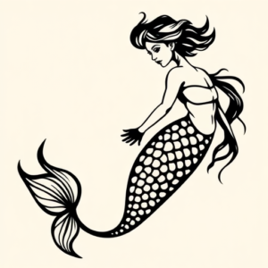 Blackwork Mermaid Tattoo