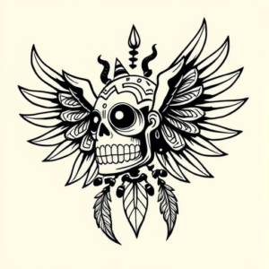 Blackwork Mictlantecuhtli Tattoo