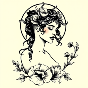 Blackwork Persephone Tattoo