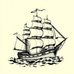 Blackwork Ship Tattoo