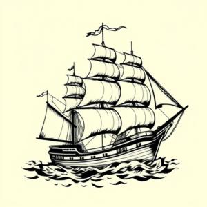 Blackwork Ship Tattoo