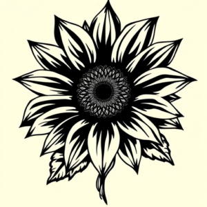 Blackwork Sunflower Tattoo