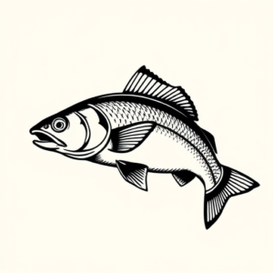 Blackwork Trout Tattoo