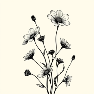 Blackwork Wildflower Tattoo