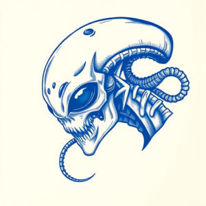 Blue Ink Alien Tattoo
