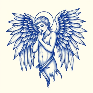 Blue Ink Angel Tattoo