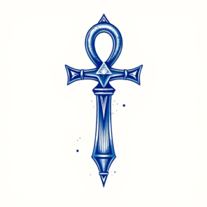 Blue Ink Ankh Tattoo