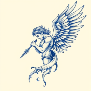 Blue Ink Archangel Tattoo