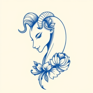 Blue Ink Aries Tattoo