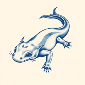 Blue Ink Axolotl Tattoo
