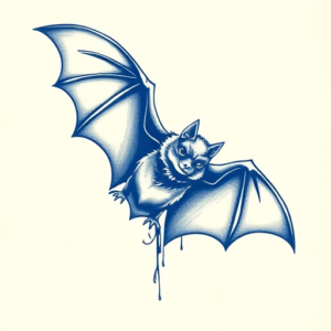 Blue Ink Bat Tattoo
