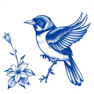 Blue Ink Bird Tattoo