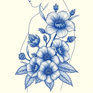 Blue Ink Botanical Tattoo