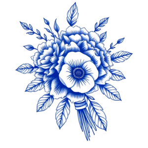 Blue Ink Bouquet Tattoo