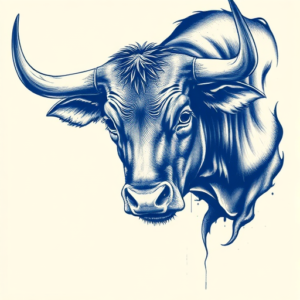 Blue Ink Bull Tattoo