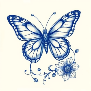 Blue Ink Butterfly Tattoo