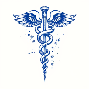 Blue Ink Caduceus Tattoo