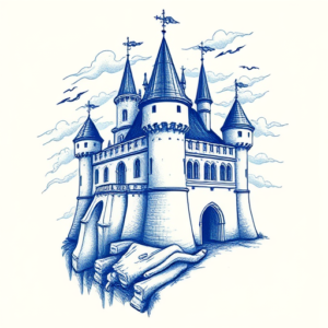 Blue Ink Castle Tattoo