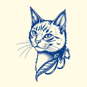 Blue Ink Cat Tattoo