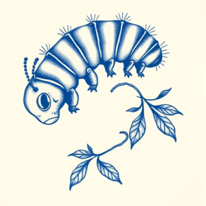 Blue Ink Caterpillar Tattoo