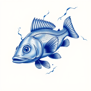 Blue Ink Catfish Tattoo