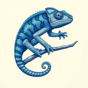 Blue Ink Chameleon Tattoo