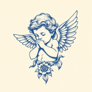 Blue Ink Cherub Tattoo
