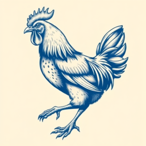 Blue Ink Chicken Tattoo
