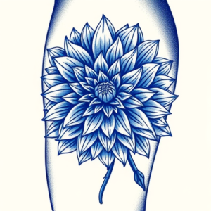 Blue Ink Chrysanthemum Tattoo