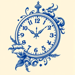 Blue Ink Clock Tattoo