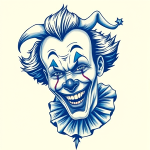 Blue Ink Clown Tattoo