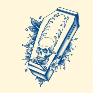Blue Ink Coffin Tattoo