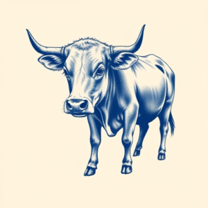 Blue Ink Cow Tattoo