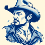 Blue Ink Cowboy Tattoo
