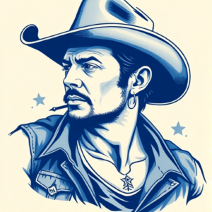 Blue Ink Cowboy Tattoo