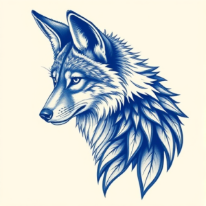 Blue Ink Coyote Tattoo