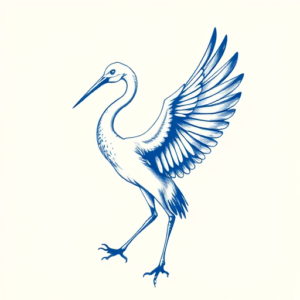 Blue Ink Crane Tattoo