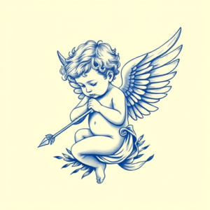 Blue Ink Cupid Tattoo