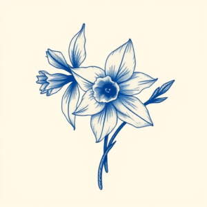 Blue Ink Daffodil Tattoo