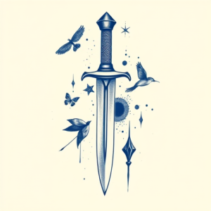 Blue Ink Dagger Tattoo