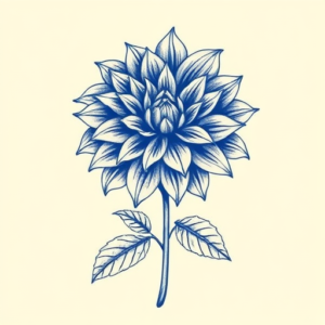 Blue Ink Dahlia Tattoo